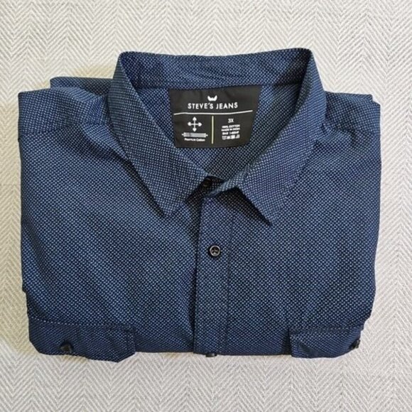 Steve’s Jeans Shirt Men's 3X Button Up Short Sleeve Blue Geometric Pattern - Picture 3 of 16